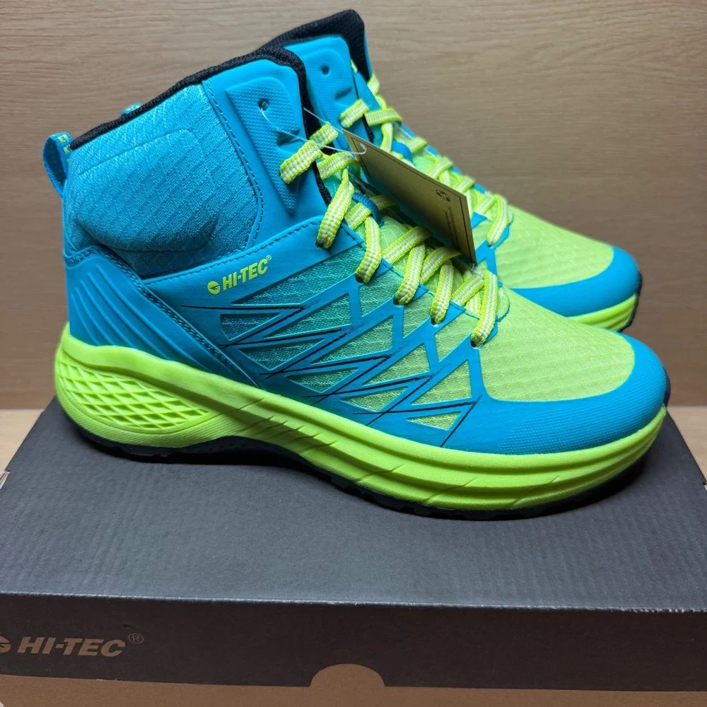 Hi-Tec Demolisher Mid Mens Hiking Boots Size 8.5 Scuba Blue Lime Neon Trail